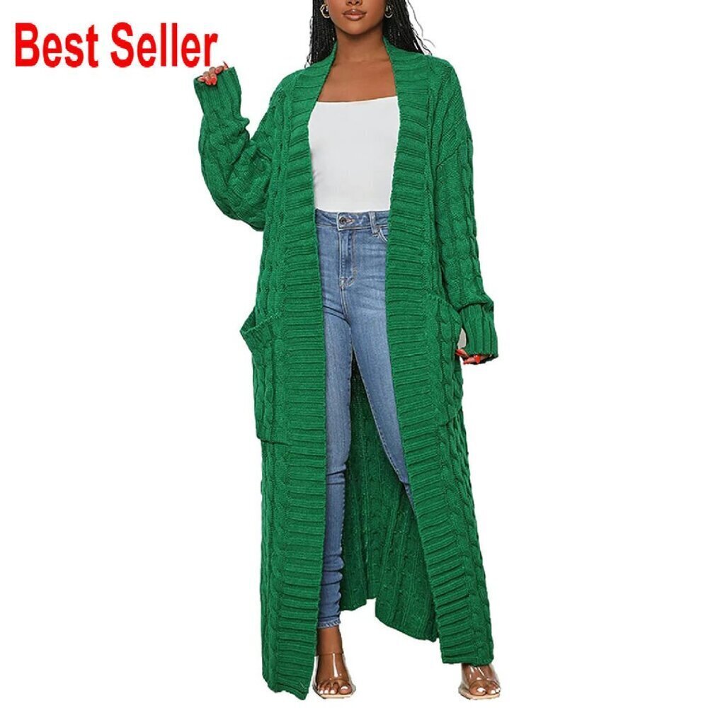 Long Sleeve Cable Knit Maxi Cardigan Oversized Chic Casual Sweater Coat